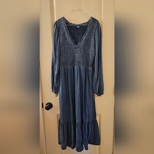 Old Navy Blue Tiered Smocked Sundress with Bishop Sleeves